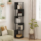 Furinno ECON Corner Shelf, 5-Tier Corner Book Shelf, Zigzag Storage Shelves, Display Rack, Bookshelf, for Organization and Storage, Living Room, Home Office, Espresso - Image 2