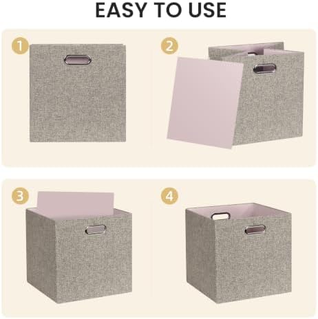 Posprica Collapsible Storage Bins,13×13 Foldable Storage Cube Boxes Fabric Drawer Fabric Storage Bins Vinyl Record Light Coffee, 4 Pack - Image 7