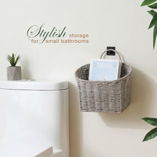 84ECO Set of 2 Grey Woven Paper Rope Hanging Baskets for Organizing, Front Door, Mail, Flowers - Image 4
