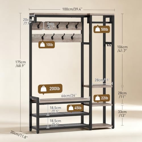 RALGEND Hall Tree with Bench and Shoe Storage, Shoe Rack with Coat Rack - Image 3