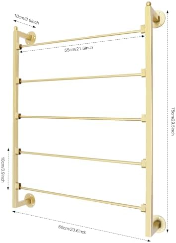 5 Tier Wall Mount Scarf Rack, Towel Scarf Holder Silk Scarves Hijab Hanger Ribbon Organizer Gold Storage Display Rack w/Durable Construction for Home, Retail Store, Craft Room, Florist - Image 2