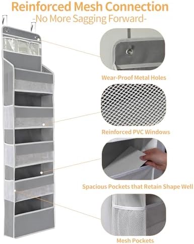 Over the Door Organizer, Door Storage Organizer with Large Capacity Pockets, Hanging Shelves for Bedroom, Closet, Dorm, Pantry (Grey, 5-Tier) - Image 3