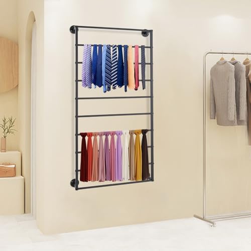 Wall Mounted Scarf Rack, 10-Layer Wrapping Paper Ribbon Organizer Scarves Tie & Scarf Rack Belts Towel Holder Necktie Hijab Display shelving Metal Racks for Flower Shop Retail Store home 23"×47" - Image 3