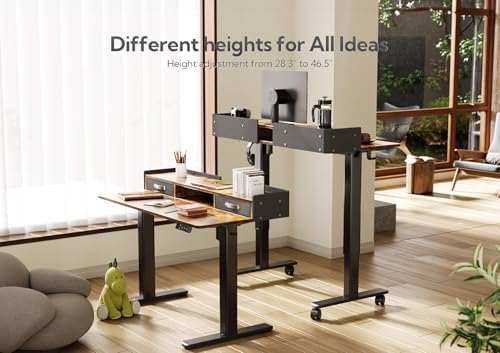 Claiks Standing Desk with Drawers & Wheels, 2 Height Shelf 40" Rustic Brown - Image 4