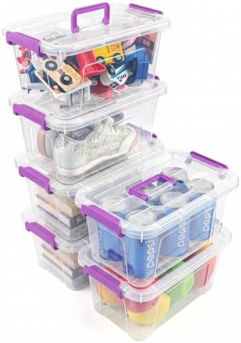 7Qt Storage Bins with Lids,6-Pack Clear Stackable storage containers with lids Buckle Latches.Perfect for LEGO, Crafts, Office Supplies, and Dorm Room Organization,Purple by AREYZIN