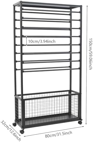 Ribbon Organizer Rack, Double-Sided 16 Tier Ribbon Storage Holder, Floral Wrapping Paper Spool Stand Racks for Craft Room, Scarf Tie Belt Towel Display Shelf Sewing Station Cart, Black, 31.5in Wide - Image 3
