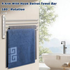 NearMoon Swivel Towel Rack, 19.5" Thicken 304 Stainless Steel 4-Arm Towel Bar, Space Saving Wall Mounted Towel Holder with Hook, Rustproof Swing Out Towel Hanger for Bathroom, Kitchen (Chrome Finish) - Image 3