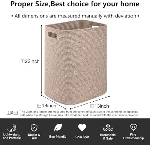 OIAHOMY Laundry Hamper Laundry Basket Cotton Rope Storage Baskets Brown - Image 3