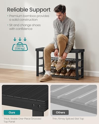 SONGMICS Shoe Rack Bench, 4 Tier Bamboo, 11.3 x 35.2 x 20.5 Inches - Image 4