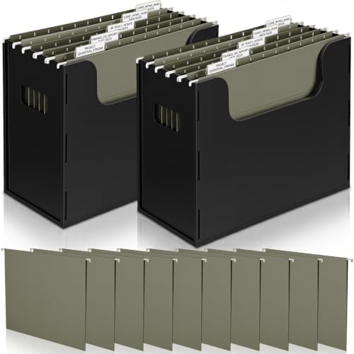 Qeeenar 2 Pcs Hanging File Box with 10 Pcs Green Hanging File Folders by Qeeenar