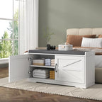 Loomie Shoe Storage Bench, 2-Tier Farmhouse Entryway Bench with Padded Seat Cushion, 13.78" D x 39.37" W x 19.69" H, Slim Shoe Cabinet Bench for Entryway, Living Room, Bedroom (White) - Image 4
