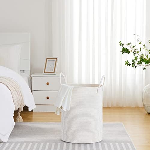 VIPOSCO 58L Tall Woven Laundry Basket Hamper, White - Image 4
