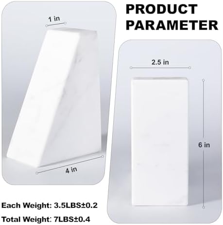 Karibiber Marble Bookends for Heavy Books, Decorative Book Ends for Shelves, White Stone Durable and Heavy-Duty Book Ends for Hardback Books & CDS, Unique Book Stopper & Holder, Set of 2 - Image 5