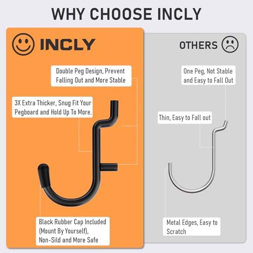 INCLY 176PCS Black Pegboard Hooks with Peg Locks, 1/4" Heavy Duty Metal - Image 2
