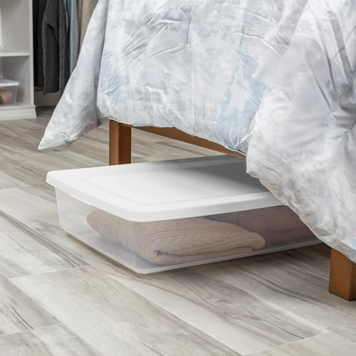 (2-Pack) 41 Quart Clear Plastic Underbed Storage Bin with Snap-On Lid Medium Rectangle Container for Home Organization, White - Image 6
