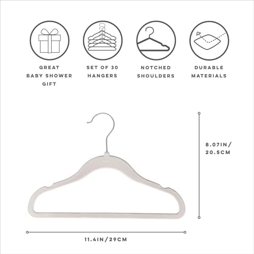 3 Sprouts Velvet Baby Hangers, Non Slip Slim, Gray, 30 Pack - Image 2