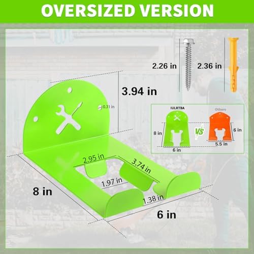 Upgraded Trimmer Rack Wall Mount - 8" Heavy Duty Weed Eater Hanger for Garage Wall, Garden Power Tool Holder Organizer Hooks for Grass Trimmer, Hedge Trimmer, Leaf Blower and Chainsaw, Green, 4 Pack - Image 3
