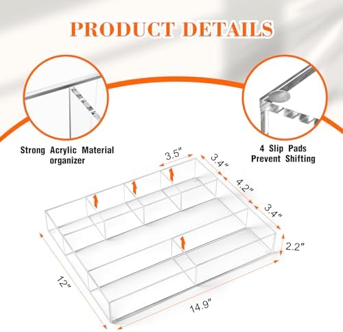 Briwooody Clear Acrylic Deep Drawer Organizer Tray, 7 Compartments - Image 2