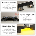 YAOHUOO Dual Monitor Stand with LED Light 2 Drawers, Computer Monitor Riser for 2 Monitors, Large Desktop Organzier with Storage for PC/Laptop/Computer/TV Screen/Printer - Image 3