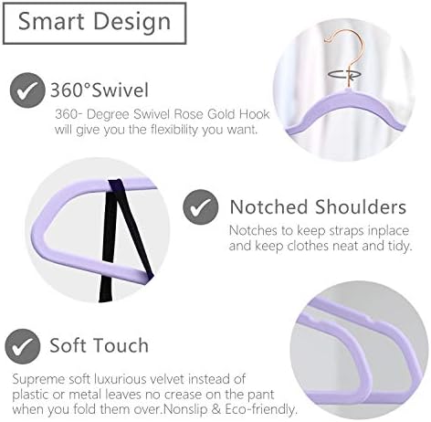 MIZGI Velvet Hangers 50 Pack Non Slip Light Purple Rose Gold Hooks - Image 3