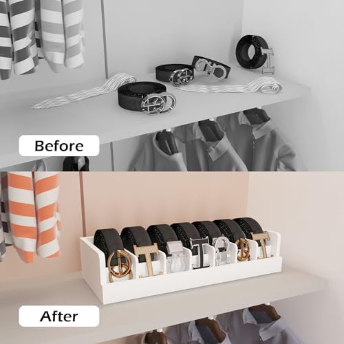 Belt Organizer for Drawer - Bamboo Belt Storage Organizer | Belt Rack for Closet Wall Mount Men Women Tie Sock Bra Scarf Ribbon(White, 2 * 7Grids) - Image 3