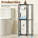 3-Tier Toilet Paper Holder Stand with Storage Shelf, Expandable Width 8.7"-13", Metal Freestanding Slim Floor Standing Toilet Tissue Rack Scroll Stand Roll Dispenser for Bathroom Narrow Space, Black - Image 2