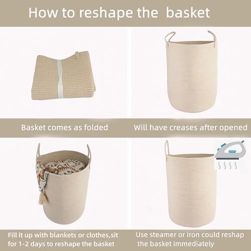 Woven Cotton Rope Laundry Basket Hamper, 16" x 22" Large Oatmeal - Image 7