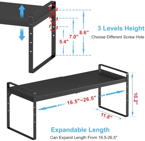 Expandable Kitchen Cabinet Shelf Organizer, Stackable Metal Storage Shelves - Image 2