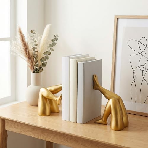 Minimalist Leg Sculpture Bookends for Shelves, Decorative Gold Book Ends, Modern Aesthetic Bookshelf Decor, Resin Book Stoppers for Home Office/Library Decoration - Image 2