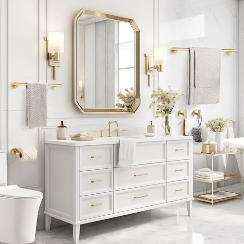 TURS Brushed Gold 10 Pieces Bathroom Hardware Set, SUS304 Stainless Steel 24 Inch Bath Towel Bar Set, Round Bathroom Accessories Kit Wall Mounted - Image 6