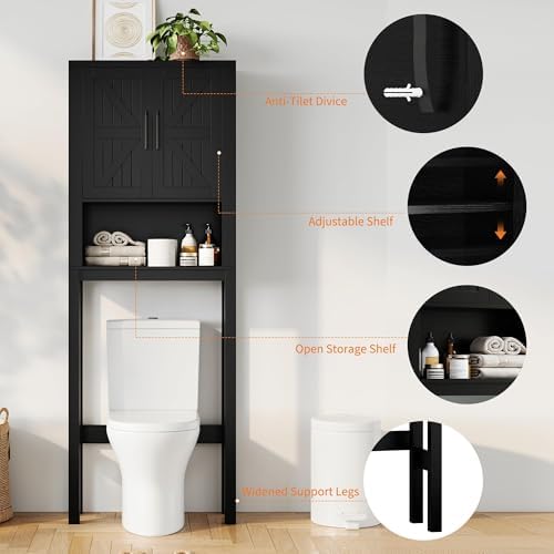 Garvee Over The Toilet Storage Cabinet with Adjustable Shelf, Black - Image 3