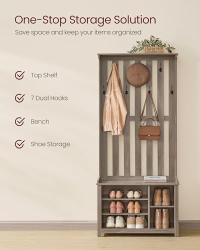 VASAGLE Hall Tree with Bench and Shoe Storage, 7 Double Hooks - Image 3