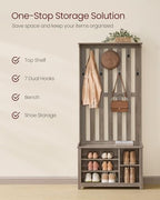 VASAGLE Hall Tree with Bench and Shoe Storage, 7 Double Hooks - Image 3