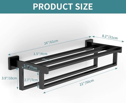 STWWO Towel Racks for Bathroom Wall Mounted, 24 Inch Black Double Towel Bar - Image 5