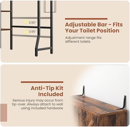 Over The Toilet Storage Cabinet,31" W Bathroom Organizer, Brown - Image 6