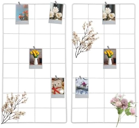uxcell 2Pcs Wire Wall Grid Panel, 16" x 8" Metal Photo Hanging Display Grid Shelf Decorative Gridwall Wire Board Organizer with Hook for Art Display Frame Home Decor, White by uxcell