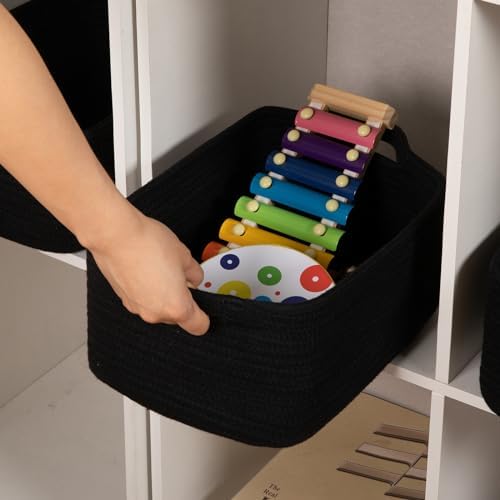 OIAHOMY 3 Pack Storage Baskets for Shelves Cotton Rope Storage Bins Black - Image 7