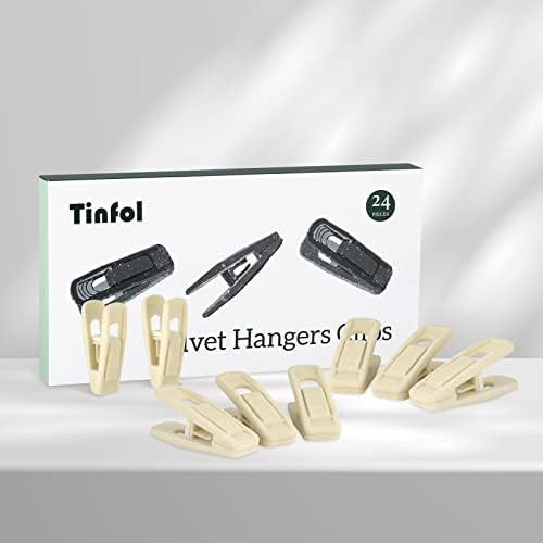 Tinfol Velvet Hangers Clips, 80 Pack Pants Velvet Clips, Beige Strong Finger Flocked Clips, Clothes Hanger Clip, Perfect for Use with Slim-line Clothes Velvet Hanger - Image 3