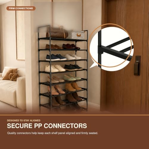 Hsscblet 8-Tier Metal Shoe Rack for Closet and Entryway with Hooks, Black - Image 3