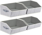 Homsorout Trapezoid Closet Shelf Organizer - Large Baskets for Organizing, Storage Baskets for Shelves, Cubbies Storage Bins for Clothes, Books, Blankets, 4 Pack, Light Gray by Homsorout