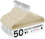 SONGMICS Velvet Hangers 50 Pack, Non-Slip Clothes Hangers with Shoulder Notches, Pants Bar, 360° Swivel Hook, Space-Saving, for Closet, Summer Sand UCRF029K05 by SONGMICSbySONGMICSHOME
