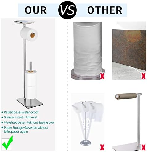 FEILERN Toilet Paper Holder Stand for Bathroom Floor Standing Toilet Roll Dispenser Storages 4 Reserve Rolls, with Top Storage Shelf for Cell Phones, Wipe, Wallet and More(Brush Nickel) - Image 4