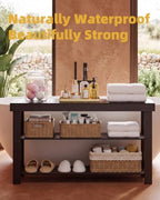 SMIBUY Sturdy Bamboo Shoe Rack Bench, 3-Tier Shoe Organizer, Storage Shelf for Entryway Hallway Bathroom Living Room (Dark Brown) - Image 4