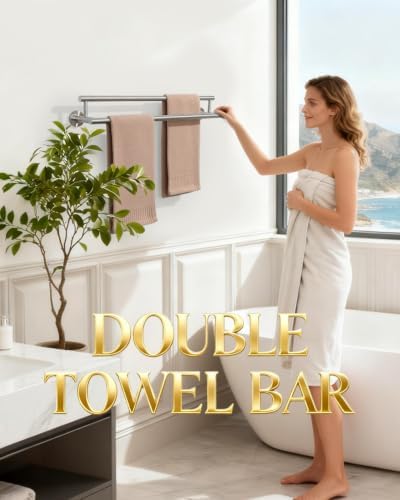 Alise Double Towel Bar,24" Towel Racks for Bathroom Wall Mounted,Nickel - Image 2