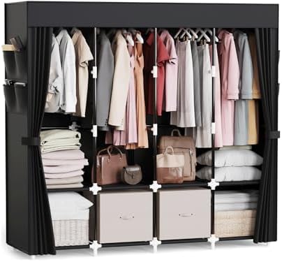 Mavivegue Clothes Organizer with 4 Hanging Rods, Portable Closet Wardrobe, Non-Woven Fabric Cover, Large Capacity Storage for Bedroom and Living Room,Black, 67" W x 17" D x 67" H by Mavivegue