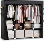 Mavivegue Clothes Organizer with 4 Hanging Rods, Portable Closet Wardrobe, Non-Woven Fabric Cover, Large Capacity Storage for Bedroom and Living Room,Black, 67" W x 17" D x 67" H by Mavivegue