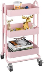 MIOCASA 3-Tier Metal Utility Rolling Cart, Heavy Duty Multifunction Cart with Lockable Casters, Easy to Assemble, Suitable for Office, Bathroom, Kitchen, Garden by MIOCASA