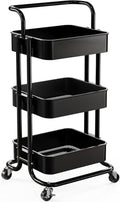 Pipishell Metal 3 Tier Rolling Cart with Handle & 2 Lockable Wheels, Black by Pipishell