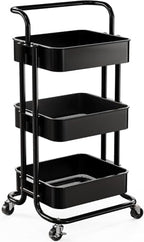 Pipishell Metal 3 Tier Rolling Cart with Handle & 2 Lockable Wheels, Black by Pipishell