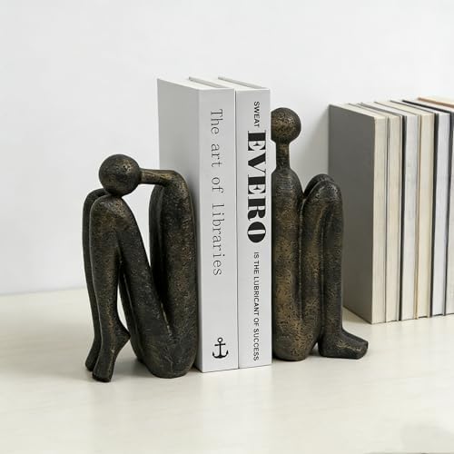 Thinker Decorative Bookends for Shelves, 1 Pair Heavy-Duty Book Ends Holder, Resin Book Stopper for Office Home Living Room Decor - Image 5